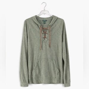 LAUREN RALPH LAUREN Women Hooded lJersey Shirt Olive Green Cotton Size Large